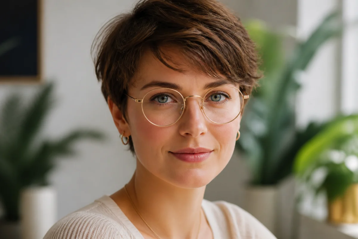 tendance coupe courte et lunettes de vue